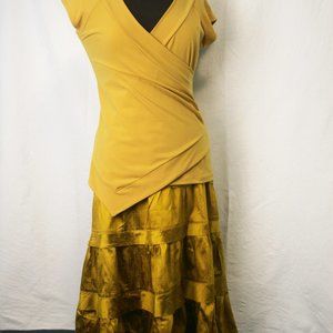 Gold Silk Skirt and Stretch Top Set